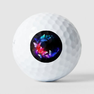 Glowing Neon Night Butterflies on Black background Golf Balls