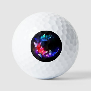 Glowing Neon Night Butterflies on Black background Golf Balls