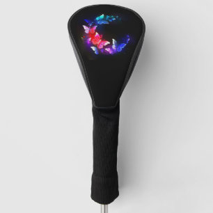 Glowing Neon Night Butterflies on Black background Golf Head Cover