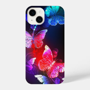 Glowing Neon Night Butterflies on Black background iPhone 14 Case