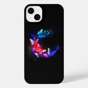 Glowing Neon Night Butterflies on Black background iPhone 14 Plus Case