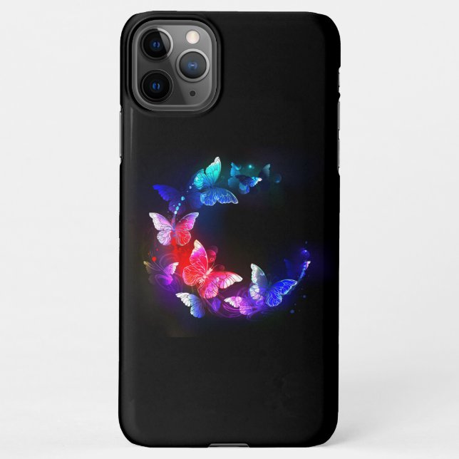 Glowing Neon Night Butterflies on Black background iPhone Case (Back)