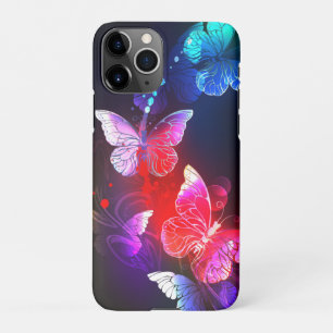 Glowing Neon Night Butterflies on Black background iPhone 11Pro Case