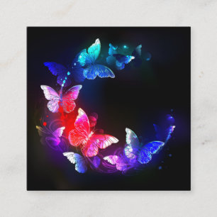 Glowing Neon Night Butterflies on Black background Loyalty Card