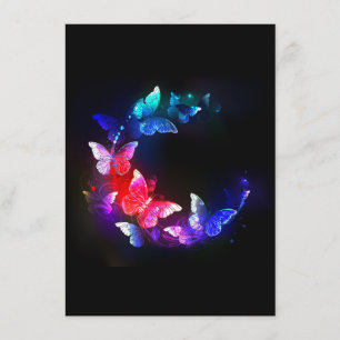Glowing Neon Night Butterflies on Black background Menu