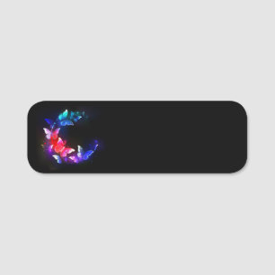 Glowing Neon Night Butterflies on Black background Name Tag