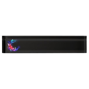 Glowing Neon Night Butterflies on Black background Nameplate