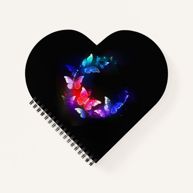 Glowing Neon Night Butterflies on Black background Notebook (Front)