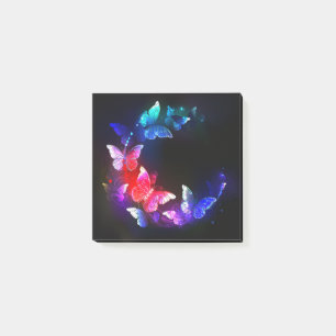 Glowing Neon Night Butterflies on Black background Post-it Notes