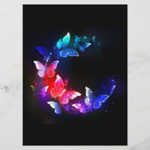 Glowing Neon Night Butterflies on Black background Programme