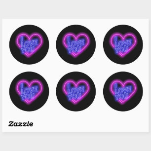 Glowing Neon Pink Blue Valentines Heart Classic Round Sticker