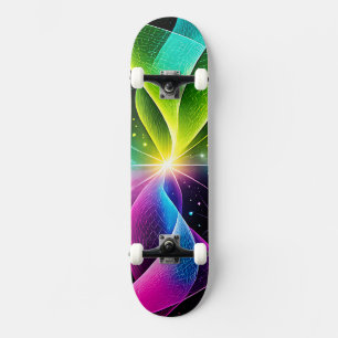 Glowing Neon Rainbow Abstract Energy Wave Skateboard