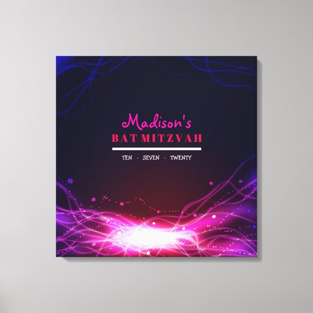 GLOWING NEON STAR Bat Mitzvah Sign In Memory Board (Front)