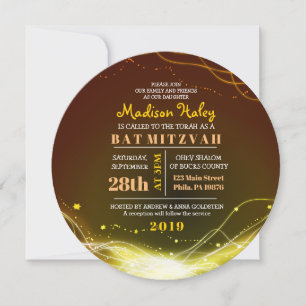 GLOWING NEON STARS Bat Mitzvah Invitation GOLD