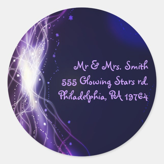 Glowing Neon Stars Bat Mitzvah Retern Sticker Seal (Front)