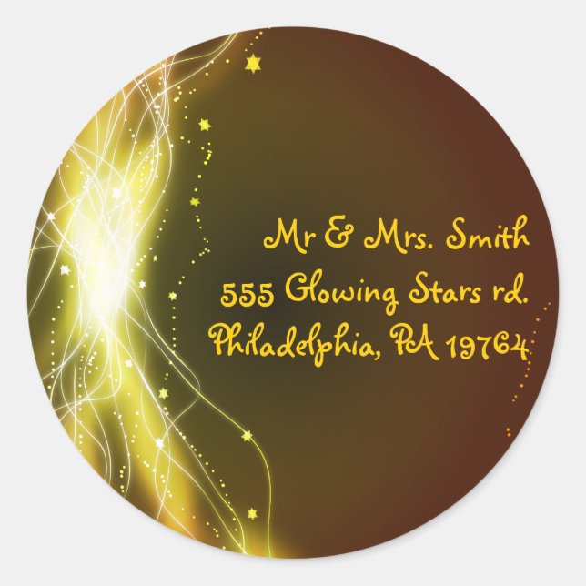 Glowing Neon Stars Bat Mitzvah Retern Sticker Seal (Front)