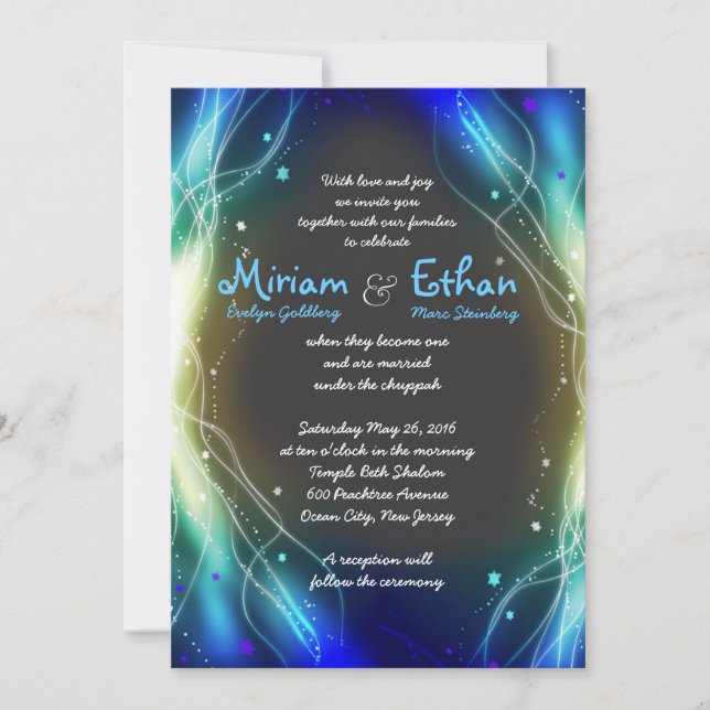 Glowing Neon Stars Jewish Wedding Invitation (Front)