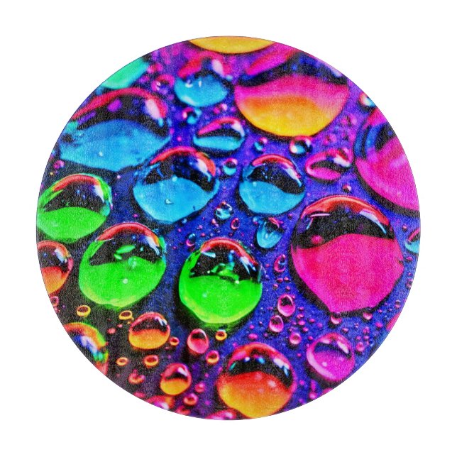 Glowing Neon Water Drops Art Cutting Board (Front)