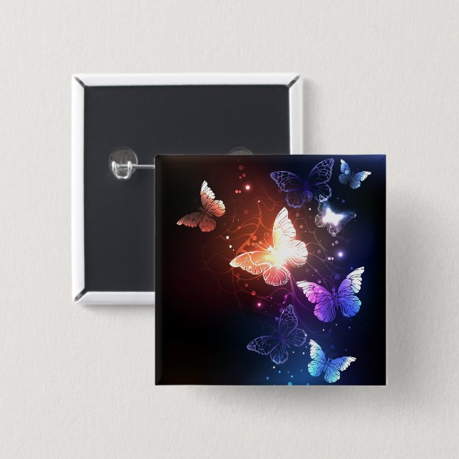 Glowing Night Butterflies 15 Cm Square Badge (Front & Back)