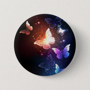 Glowing Night Butterflies 6 Cm Round Badge
