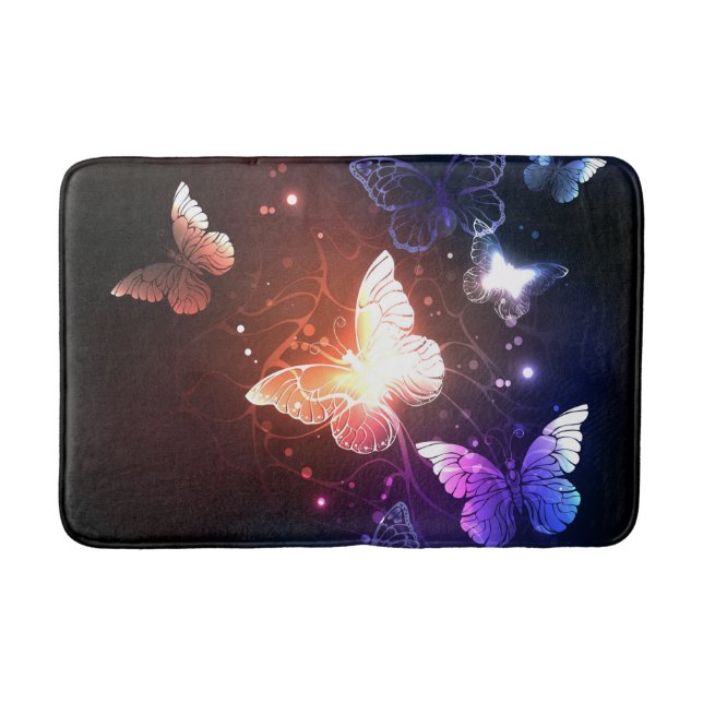 Glowing Night Butterflies Bath Mat (Front)