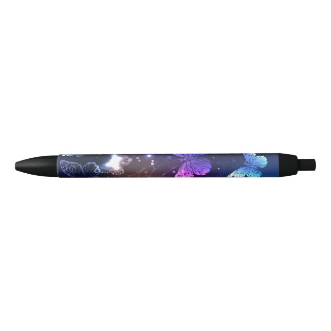 Glowing Night Butterflies Black Ink Pen (Front)