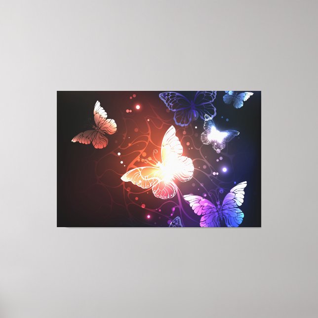 Glowing Night Butterflies Canvas Print (Front)