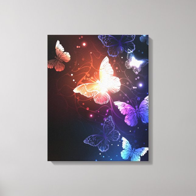 Glowing Night Butterflies Canvas Print (Front)