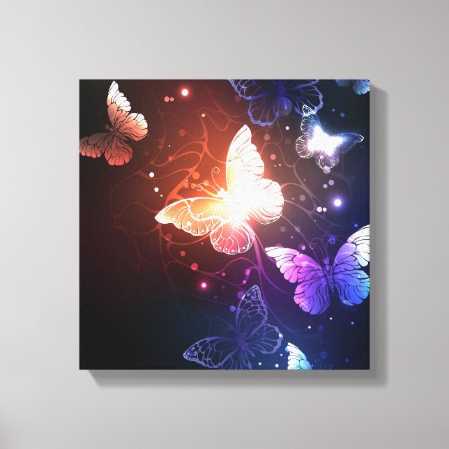 Glowing Night Butterflies Canvas Print (Front)