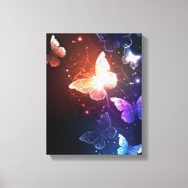 Glowing Night Butterflies Canvas Print (Front)