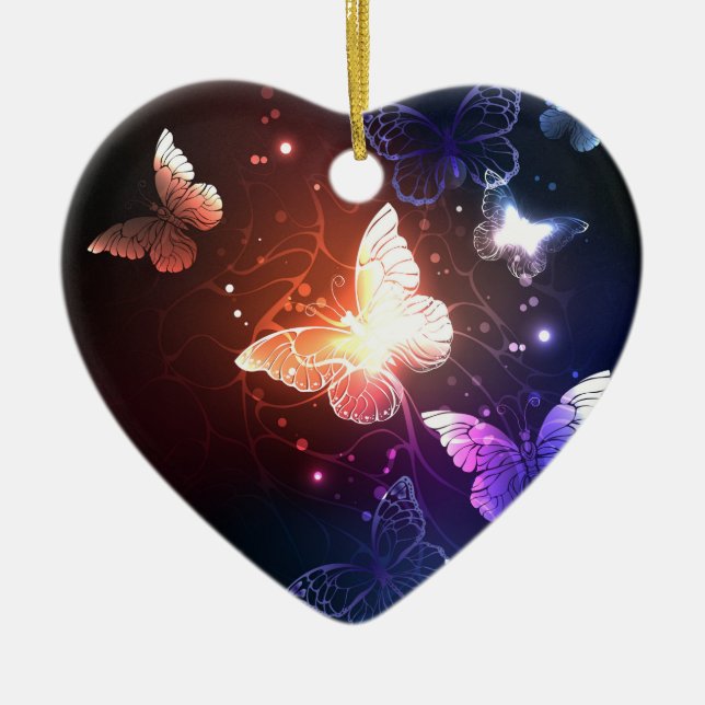 Glowing Night Butterflies Ceramic Tree Decoration (Front)