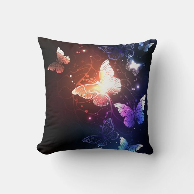 Glowing Night Butterflies Cushion (Front)