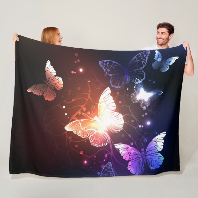 Glowing Night Butterflies Fleece Blanket (In Situ)