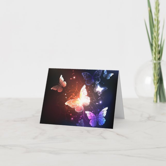 Glowing Night Butterflies Holiday Card (Front)