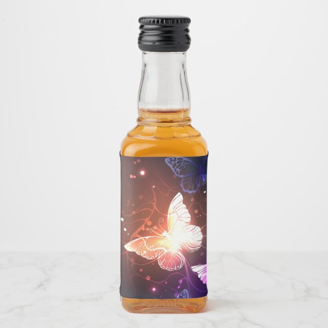 Glowing Night Butterflies Liquor Bottle Label (Front)