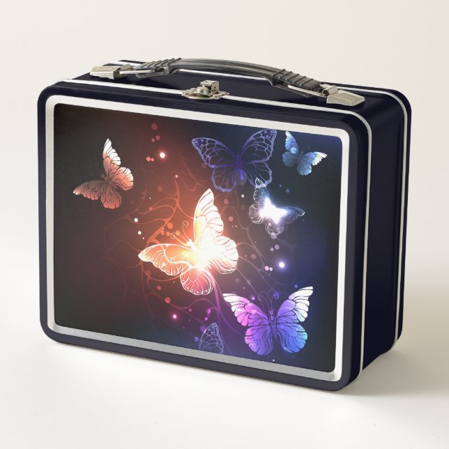 Glowing Night Butterflies Metal Lunch Box (Front)