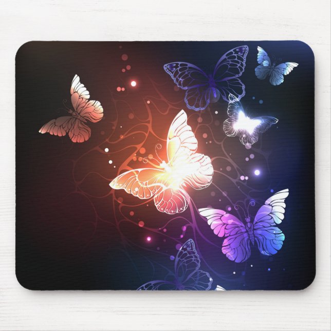 Glowing Night Butterflies Mouse Pad (Front)