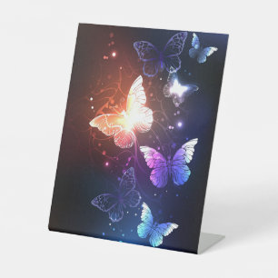 Glowing Night Butterflies Pedestal Sign