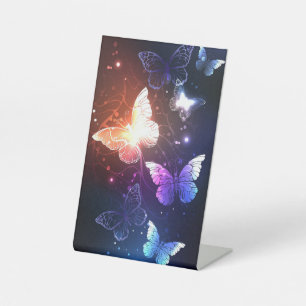 Glowing Night Butterflies Pedestal Sign