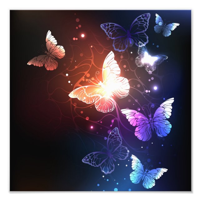Glowing Night Butterflies Photo Print (Front)