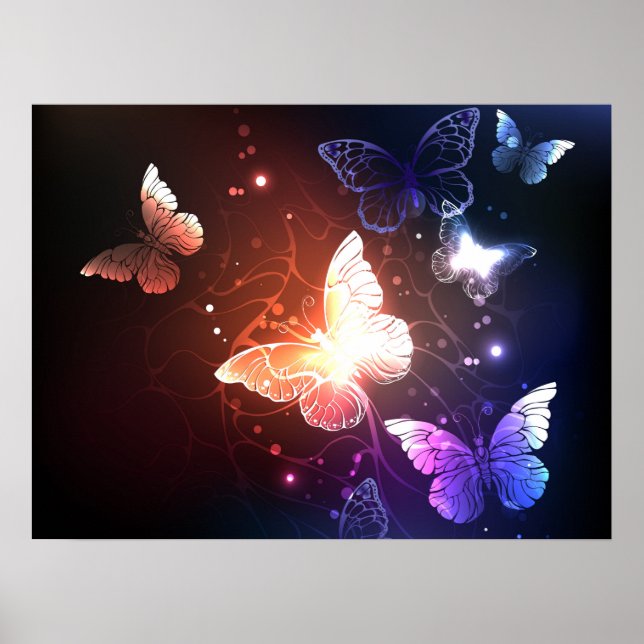 Glowing Night Butterflies Poster (Front)