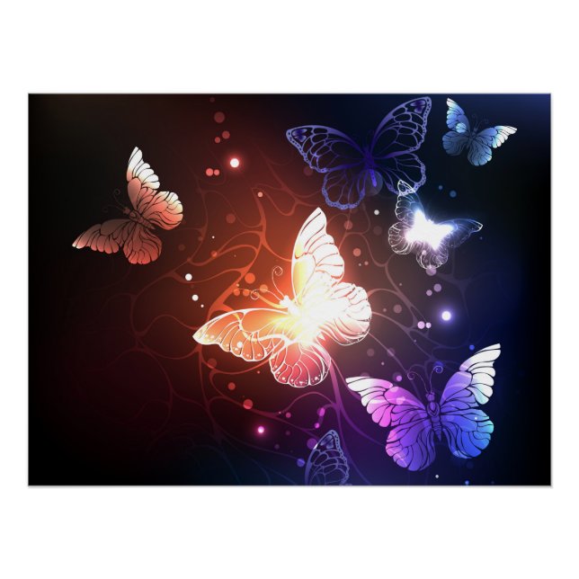 Glowing Night Butterflies Poster (Front)