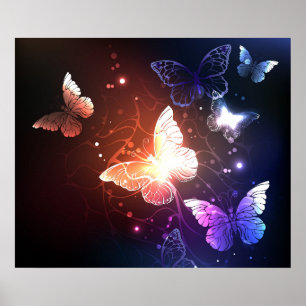 Glowing Night Butterflies Poster