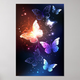 Glowing Night Butterflies Poster