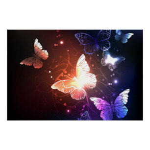 Glowing Night Butterflies Poster