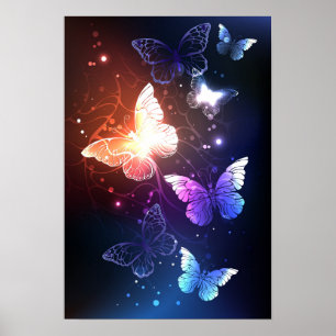 Glowing Night Butterflies Poster