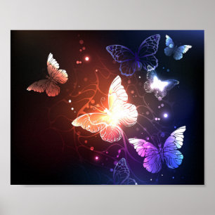 Glowing Night Butterflies Poster