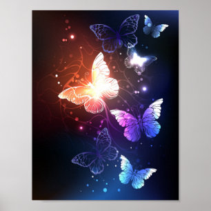 Glowing Night Butterflies Poster