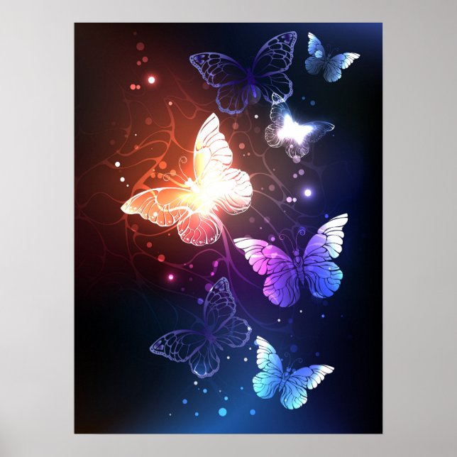 Glowing Night Butterflies  Poster (Front)