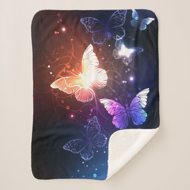 Glowing Night Butterflies Sherpa Blanket (Front)